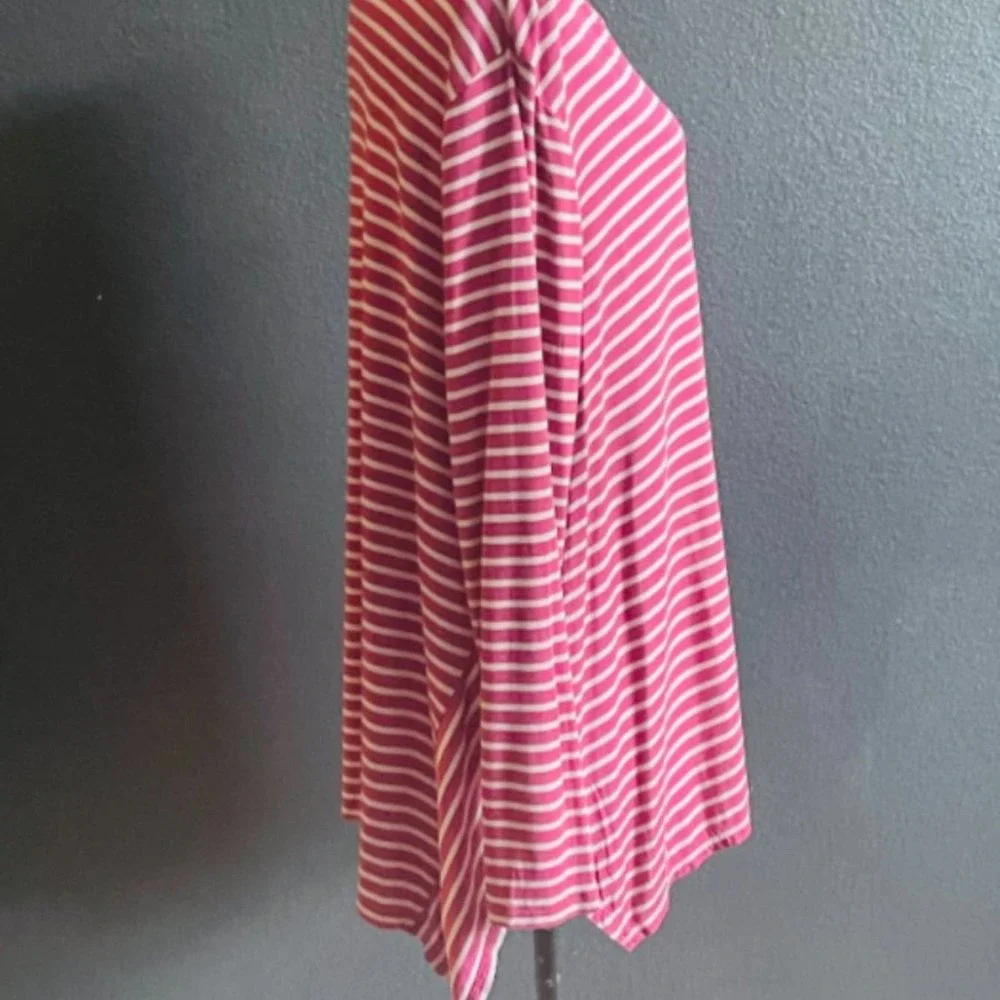 LOGO Lori Goldstein Women's Angle Stripe Knit Asymmetric Hem Long Sleeve Tee XL - Picture 6 of 13